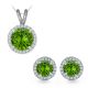 Round CZ Peridot Gem Birth stone Halo Pendant Earring Set Sterling