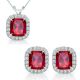 6mm Cushion Cut Ruby Gem Birth stone Halo Pendant Earring Set