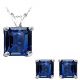 Princess CZ Sapphire Birthstone Pendant Earring Set 14K White Yellow Gold